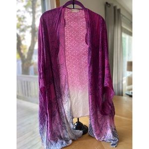 Altar’d State Kimono Top : Pink + Navy M Medium